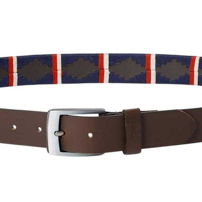Blue-Red - Back - Osprey Mens The Mendoza Geometric Pattern Leather Belt