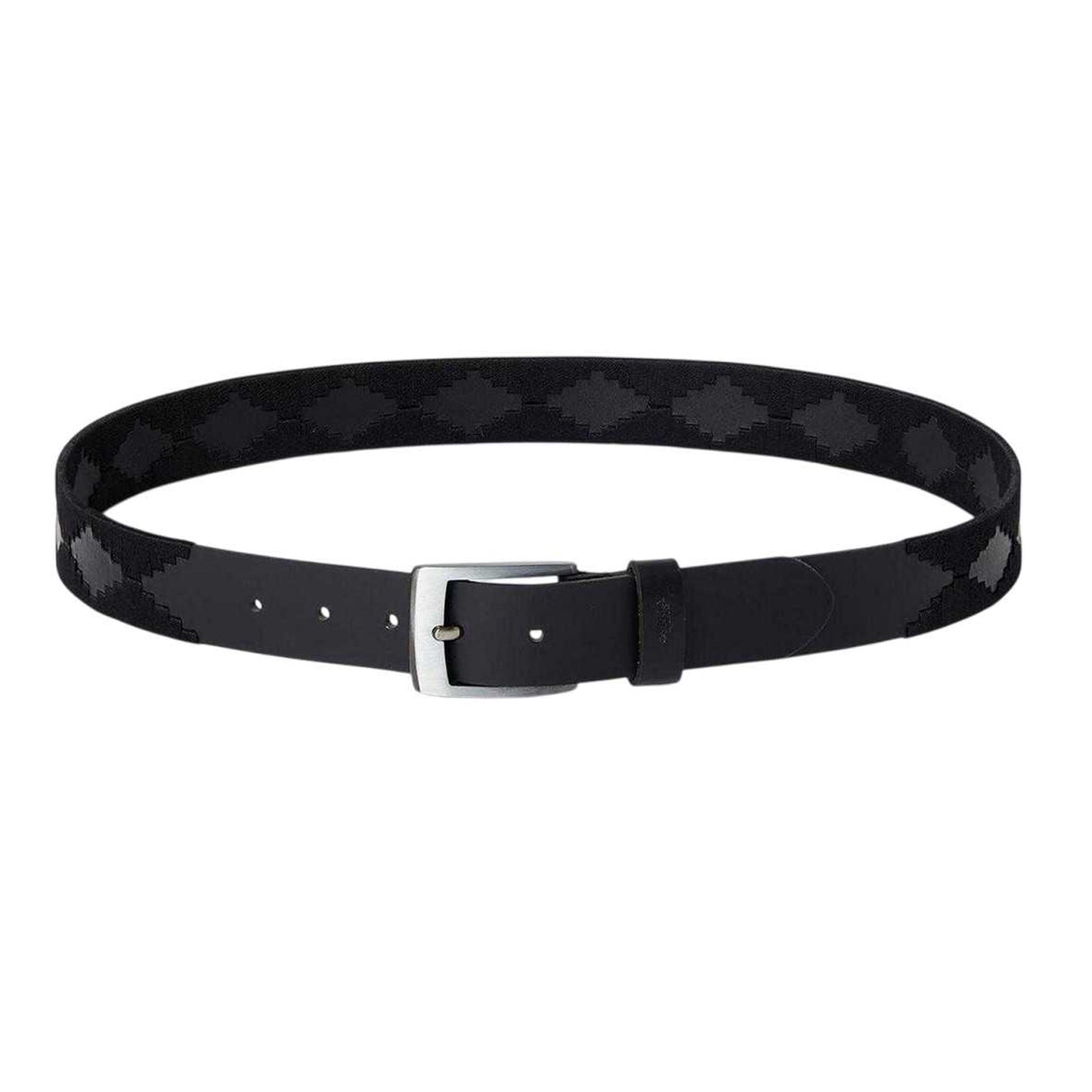 Black - Front - Osprey Mens The Mendoza Geometric Pattern Leather Belt