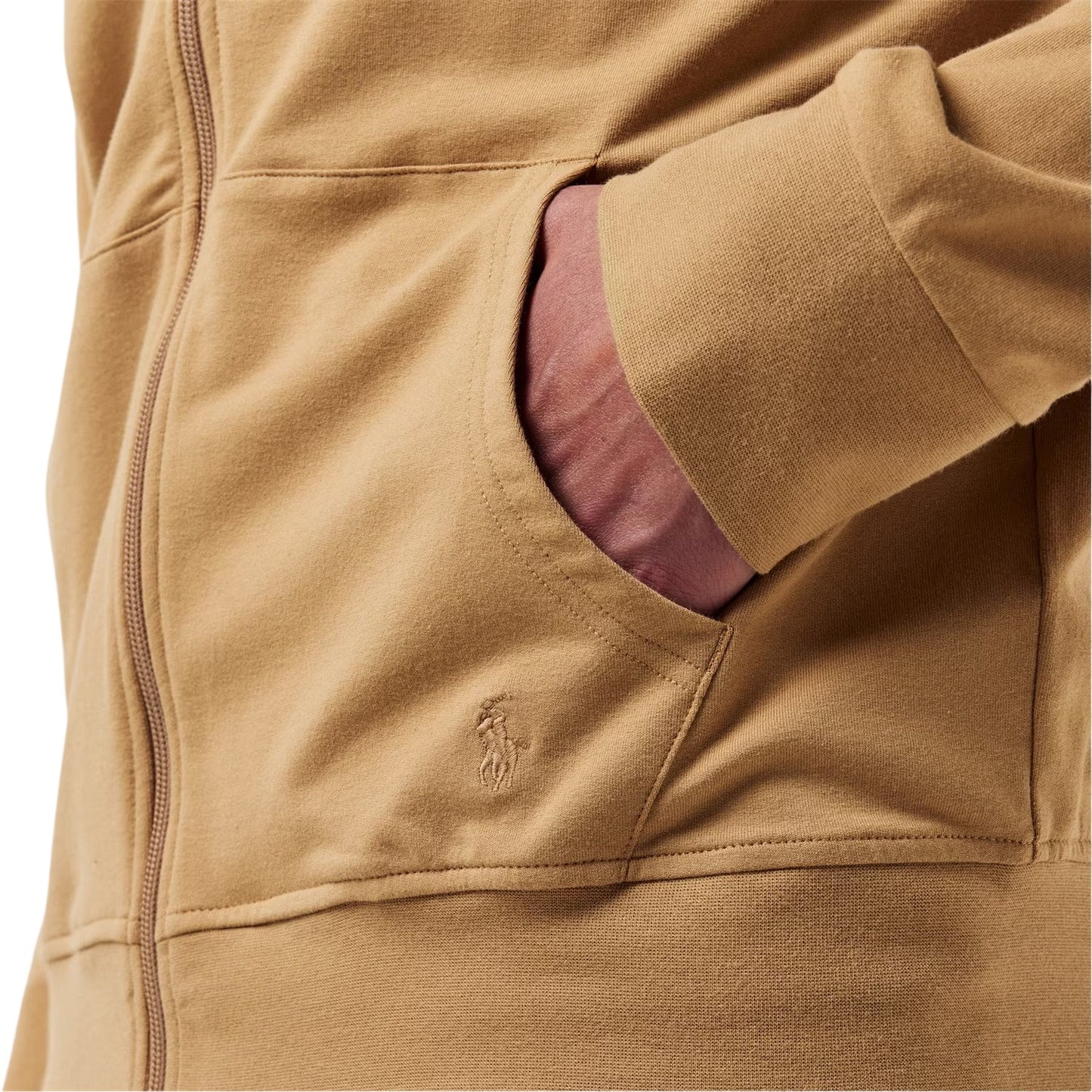 Camel - Side - Ralph Lauren Mens Polo Ribbed Cuff Full Zip Hoodie