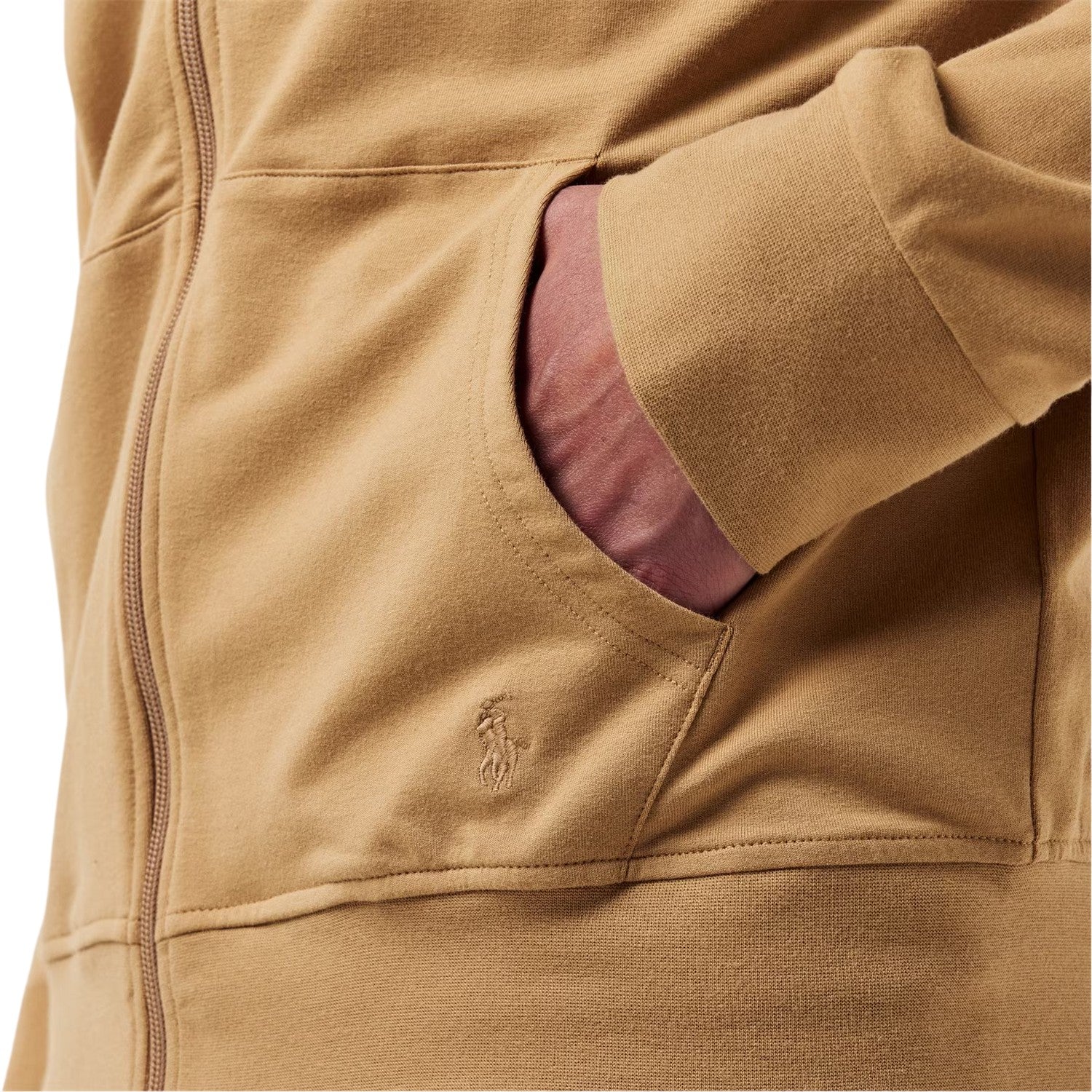 Camel - Side - Ralph Lauren Mens Polo Ribbed Cuff Full Zip Hoodie