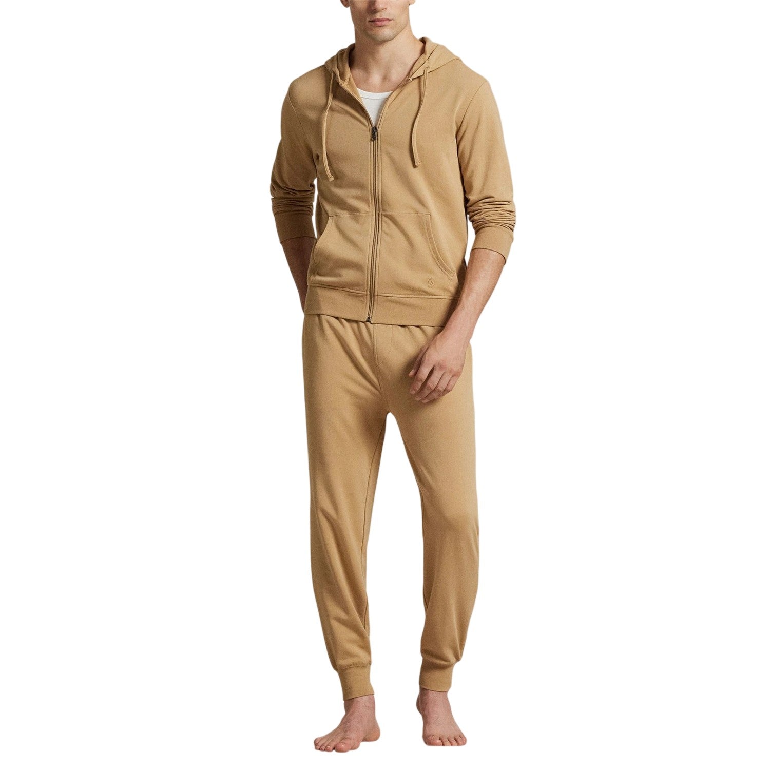 Camel - Lifestyle - Ralph Lauren Mens Polo Ribbed Cuff Full Zip Hoodie
