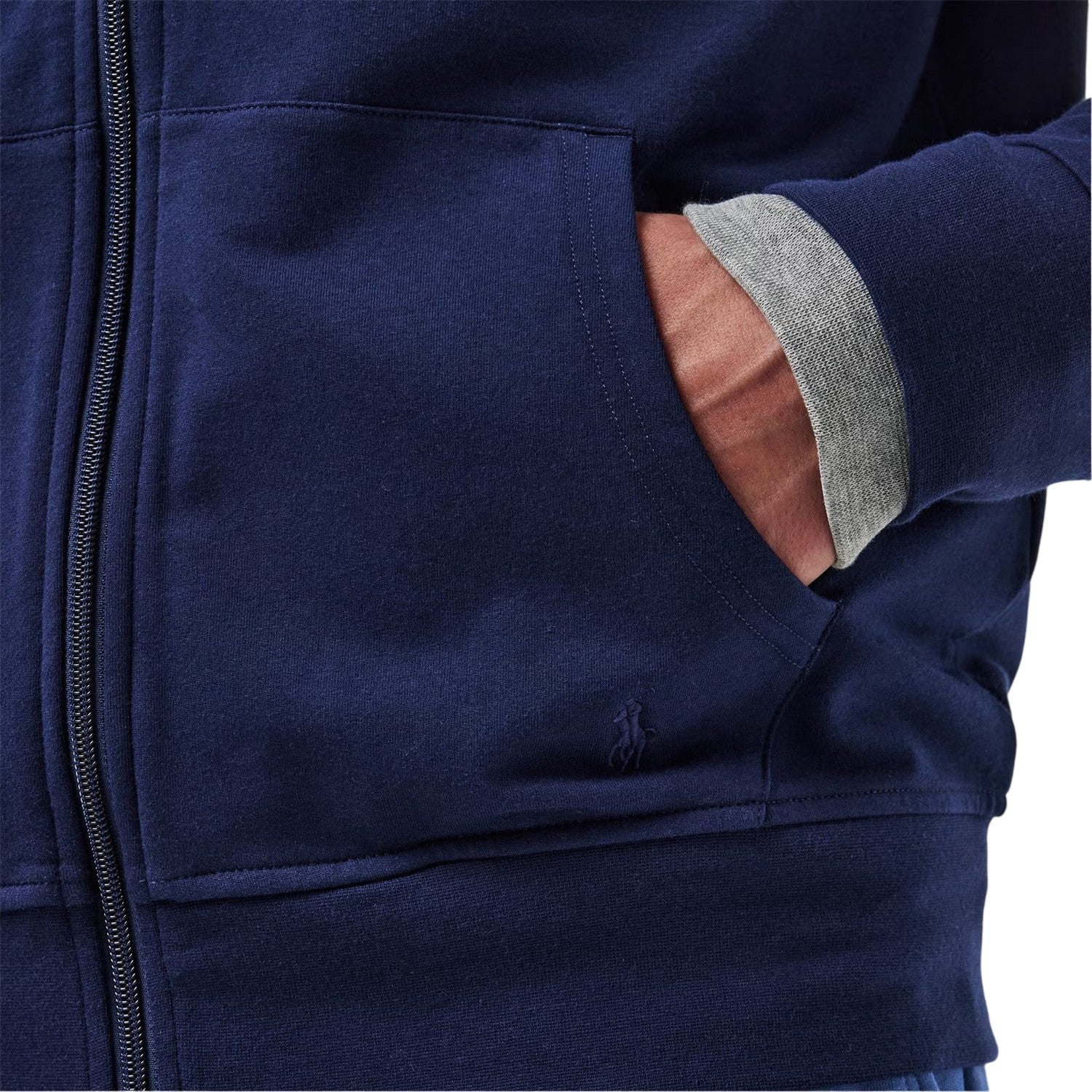 Navy - Side - Ralph Lauren Mens Polo Ribbed Cuff Full Zip Hoodie
