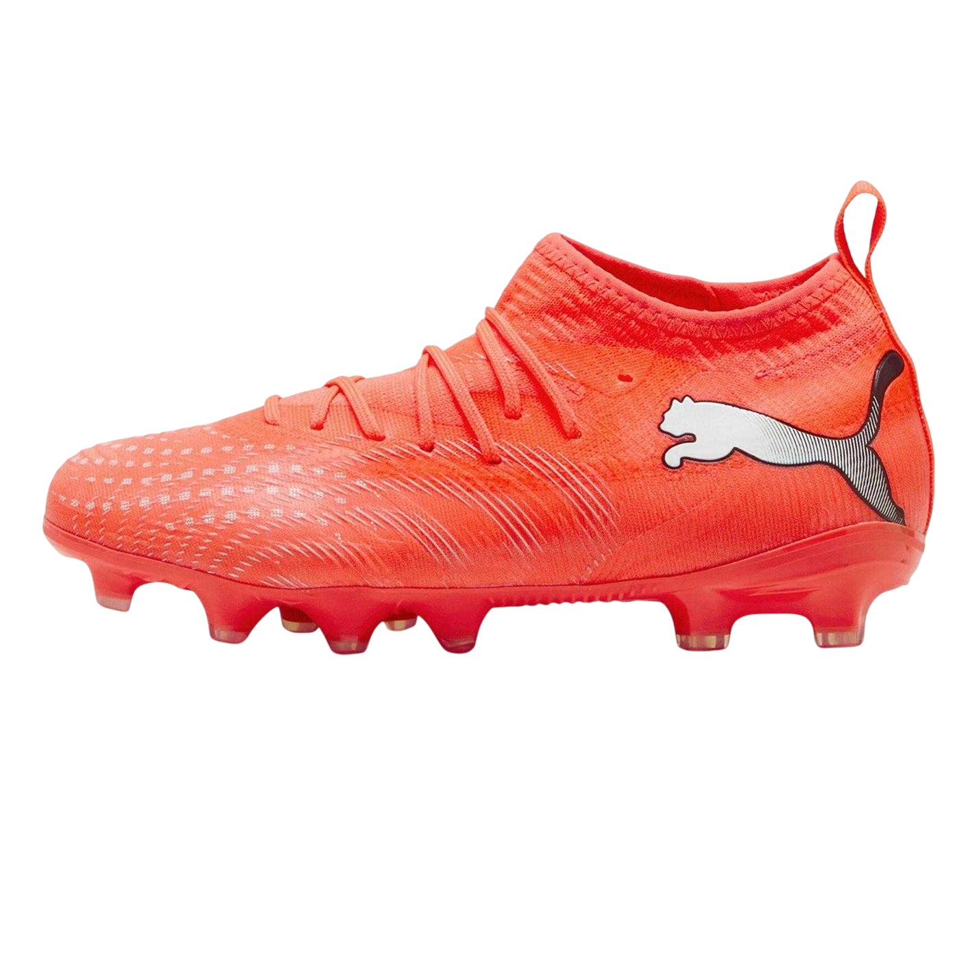 Red-Silver - Side - Puma Childrens-Kids Future 9 Match Firm Ground Football Boots