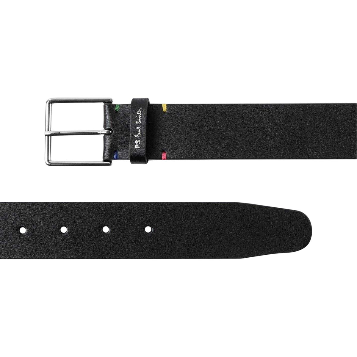 Black - Side - Paul Smith Mens Leather Contrast Stitch Belt