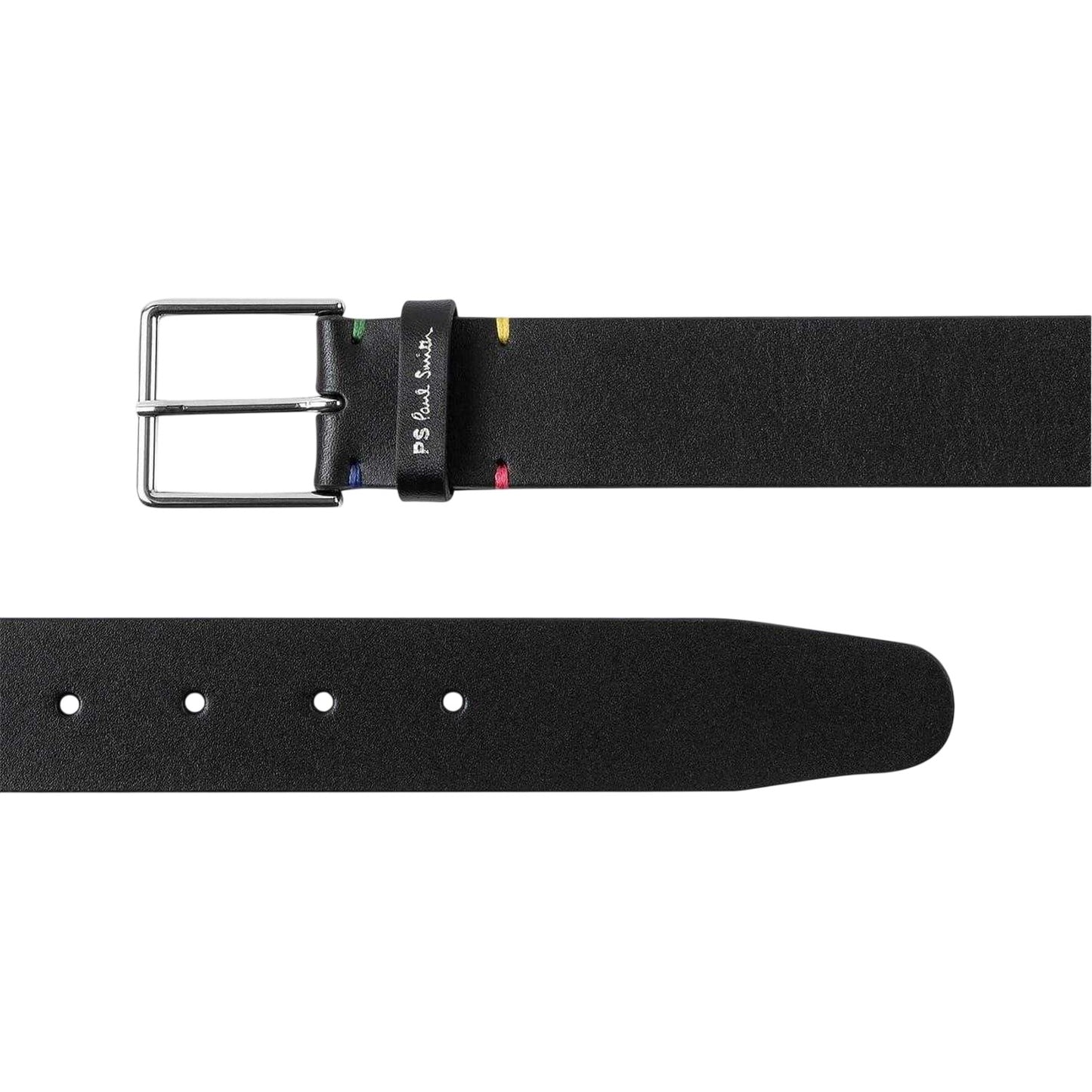Black - Side - Paul Smith Mens Leather Contrast Stitch Belt