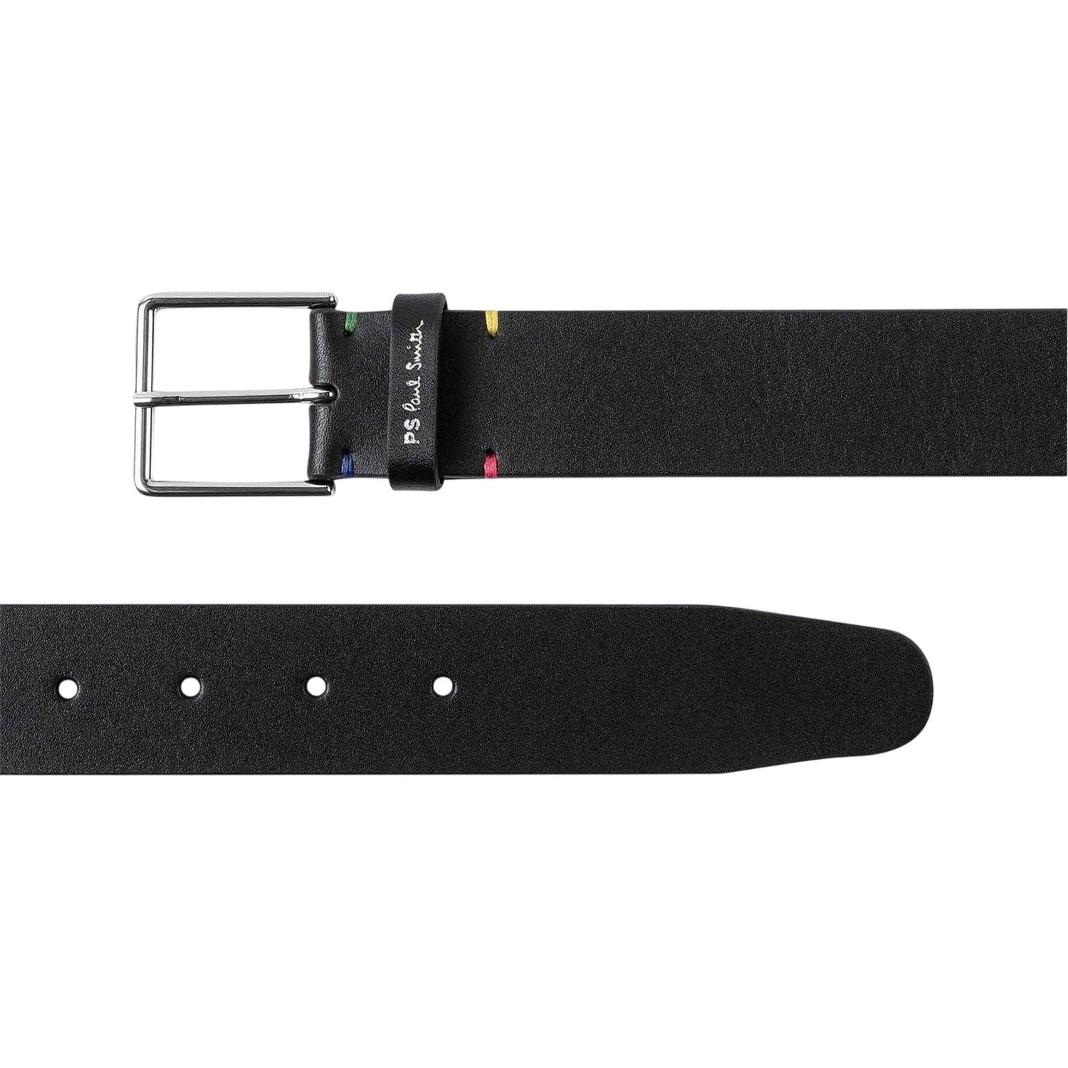 Black - Side - Paul Smith Mens Leather Contrast Stitch Belt