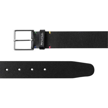 Black - Side - Paul Smith Mens Leather Contrast Stitch Belt