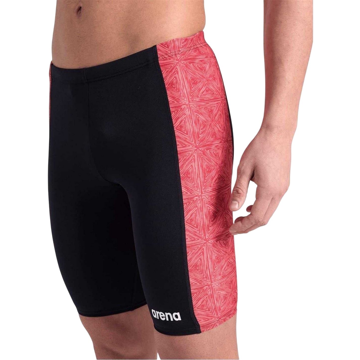 Black-Red Print - Side - Arena Mens Abstract Tiles Jammer Shorts