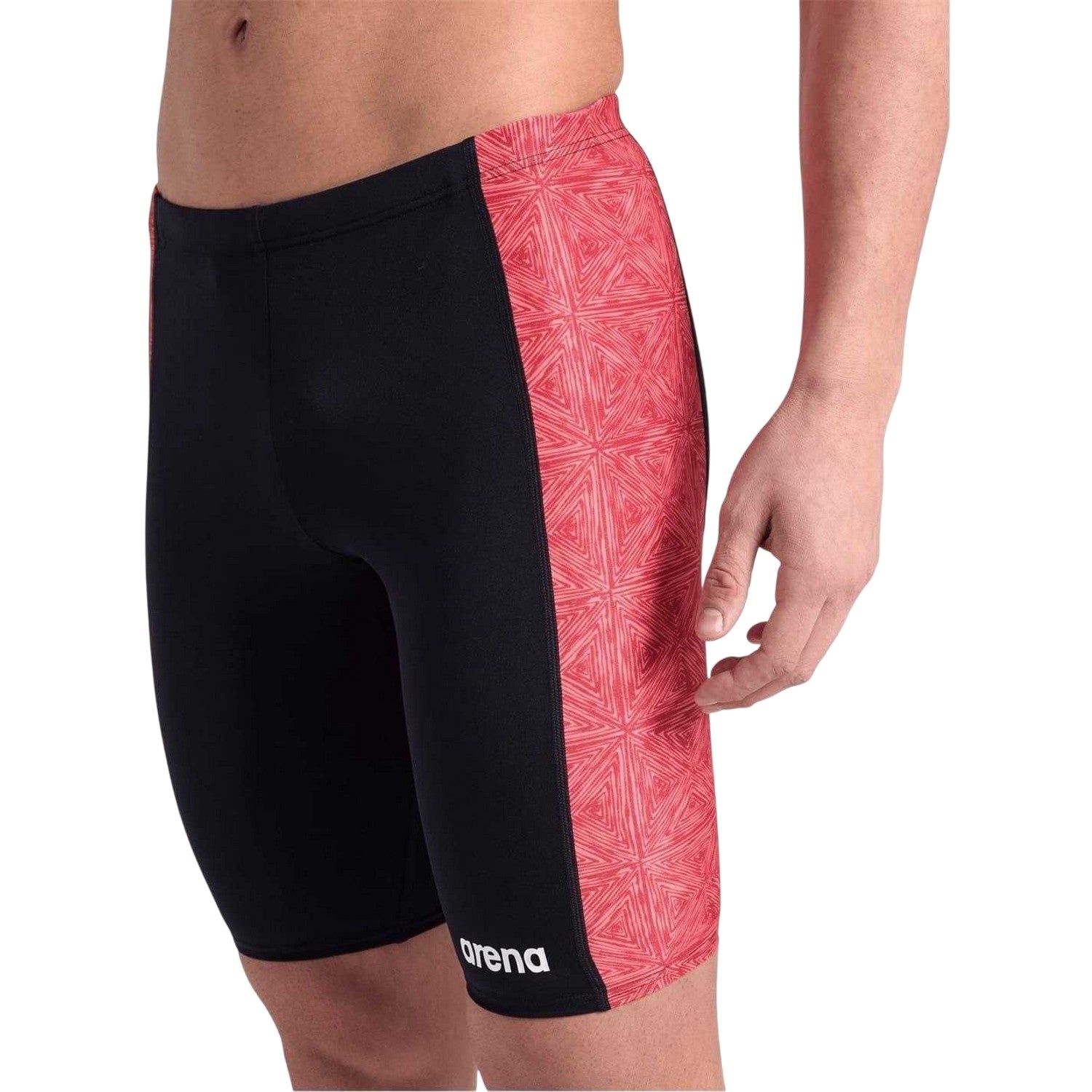 Black-Red Print - Side - Arena Mens Abstract Tiles Jammer Shorts