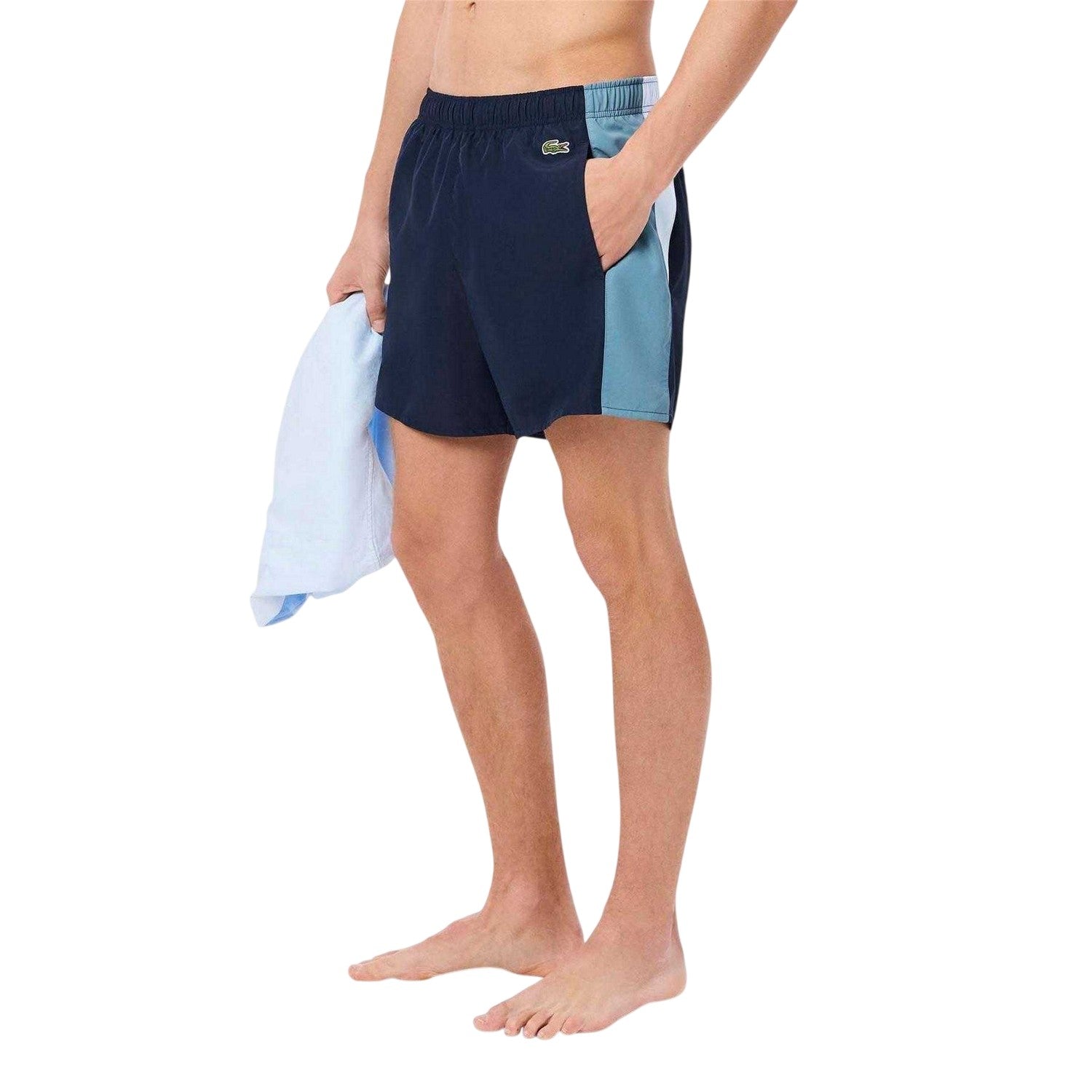 Navy - Side - Lacoste Mens Colour Block Swimming Trunks