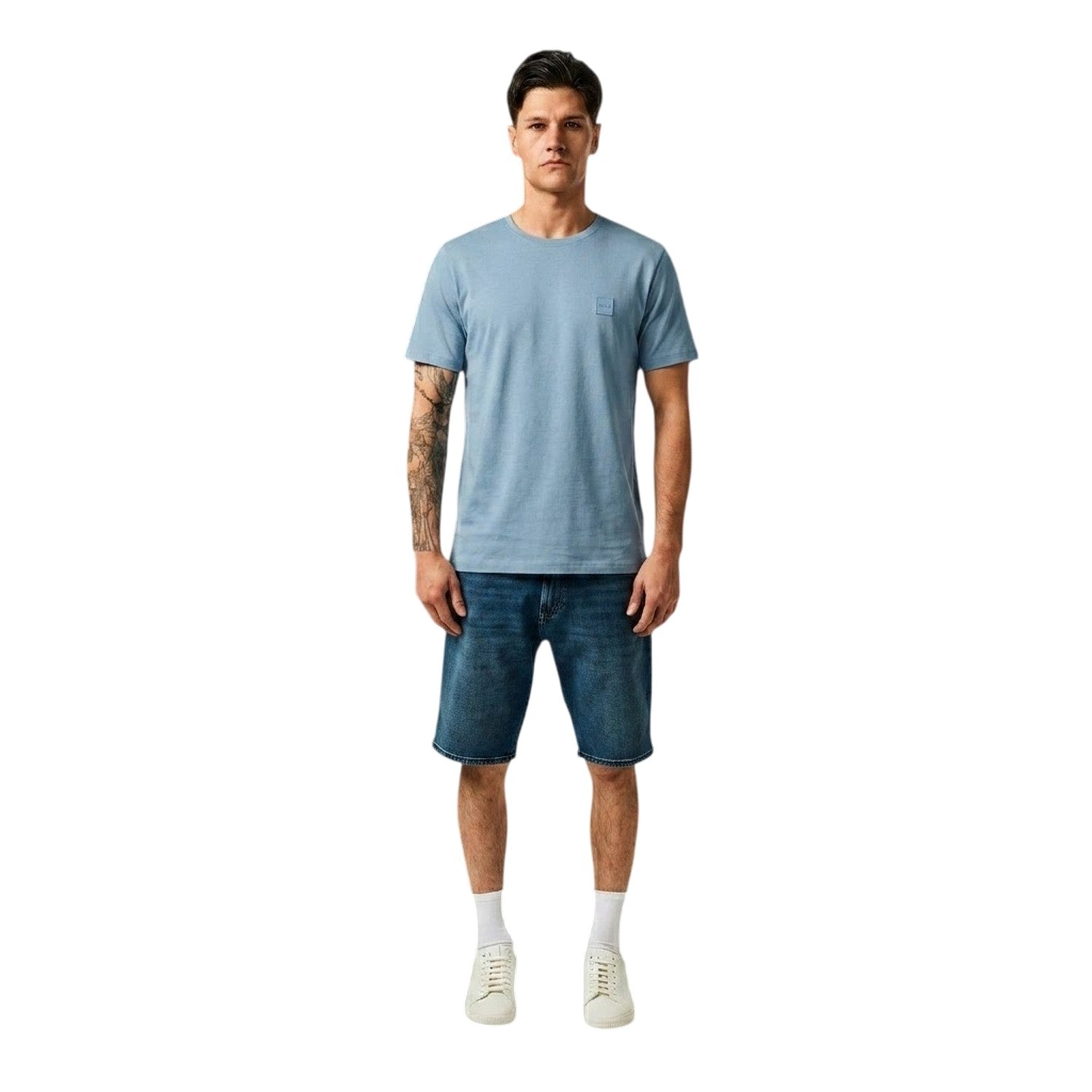Pastel Blue - Side - Boss Mens Orange Premium Cotton T-Shirt