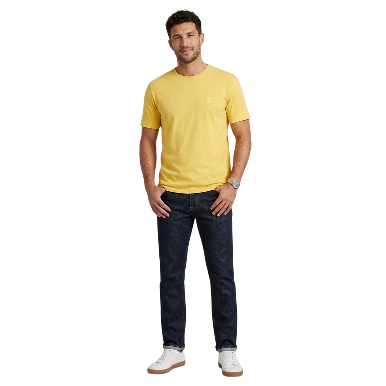 Yellow - Side - Boss Mens Orange Premium Cotton T-Shirt