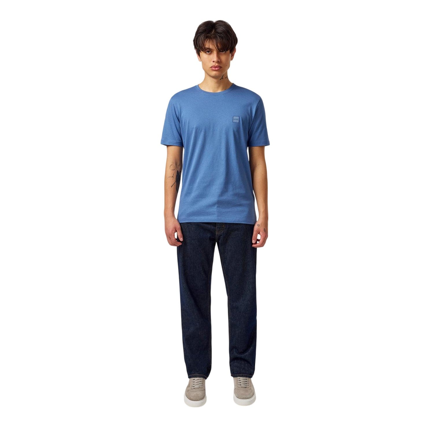 Blue - Side - Boss Mens Orange Premium Cotton T-Shirt