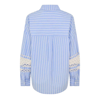 Blue-White Stripe - Back - French Connection Womens-Ladies Striped Cotton Blend Shirt
