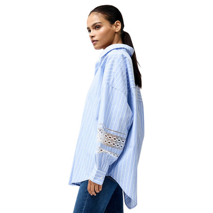 Blue-White Stripe - Side - French Connection Womens-Ladies Striped Cotton Blend Shirt