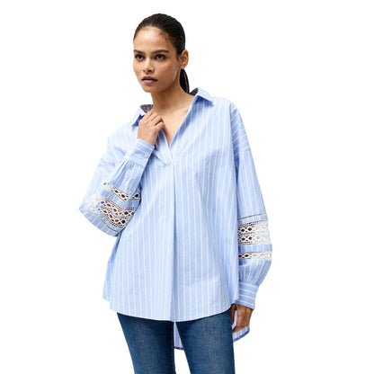 Blue-White Stripe - Lifestyle - French Connection Womens-Ladies Striped Cotton Blend Shirt