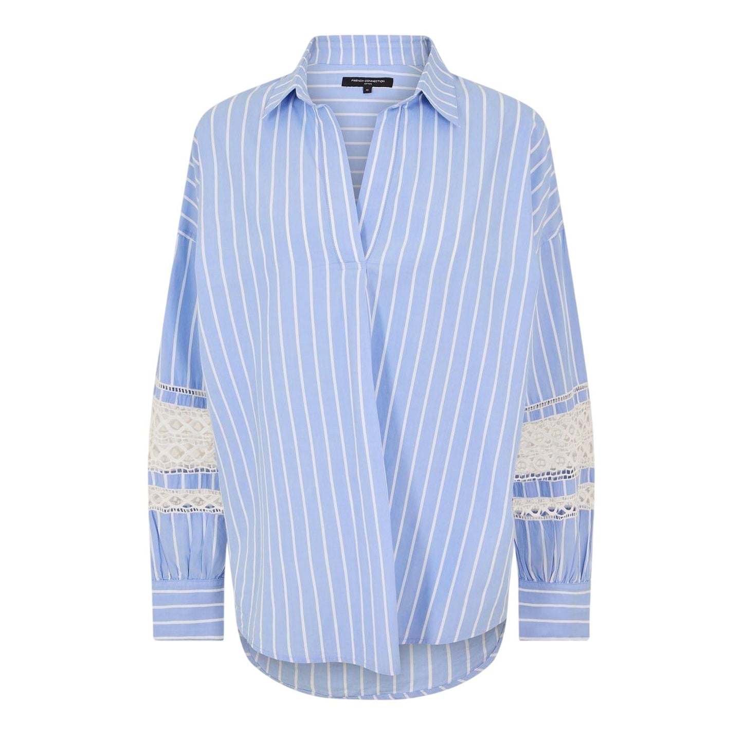 Blue-White Stripe - Front - French Connection Womens-Ladies Striped Cotton Blend Shirt