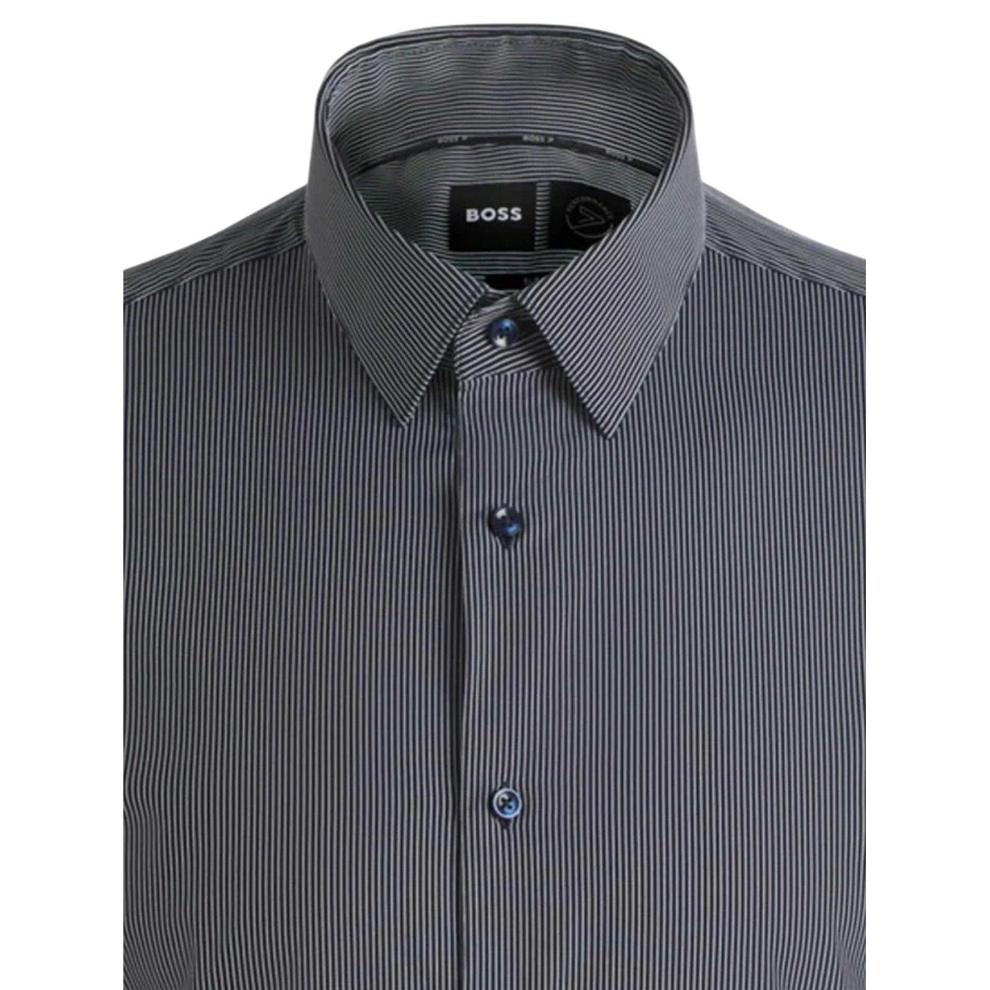 Dark Blue - Back - Boss Mens Striped Regular Long-Sleeved Shirt