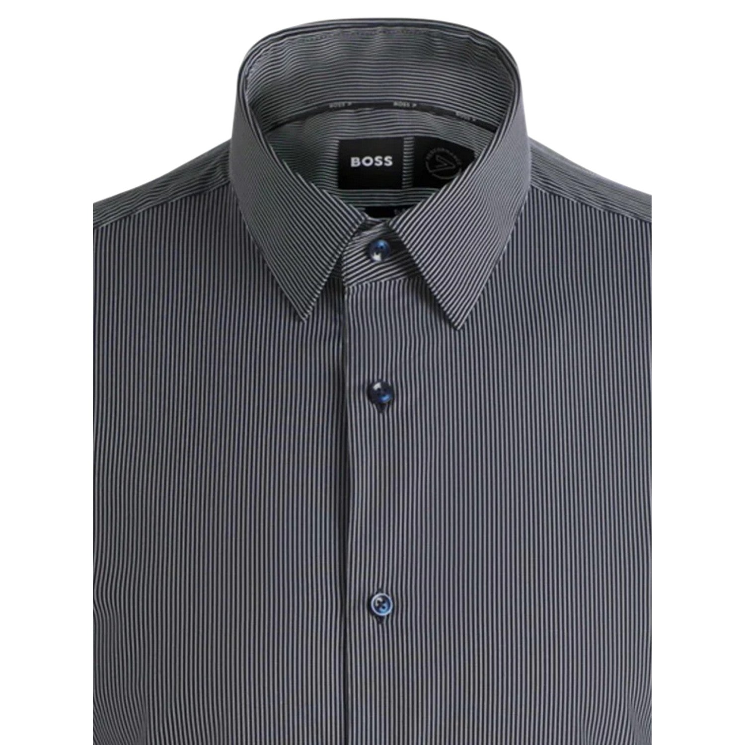 Dark Blue - Back - Boss Mens Striped Regular Long-Sleeved Shirt