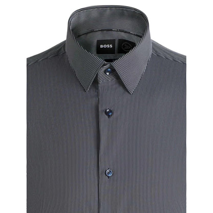 Dark Blue - Back - Boss Mens Striped Regular Long-Sleeved Shirt