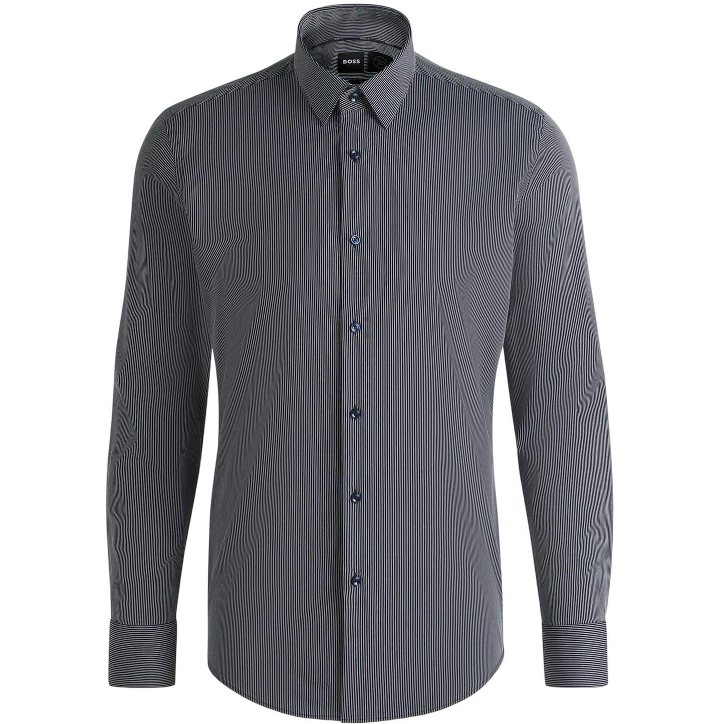 Dark Blue - Front - Boss Mens Striped Regular Long-Sleeved Shirt