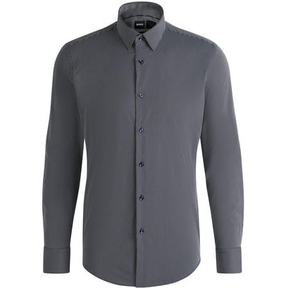Dark Blue - Front - Boss Mens Striped Regular Long-Sleeved Shirt