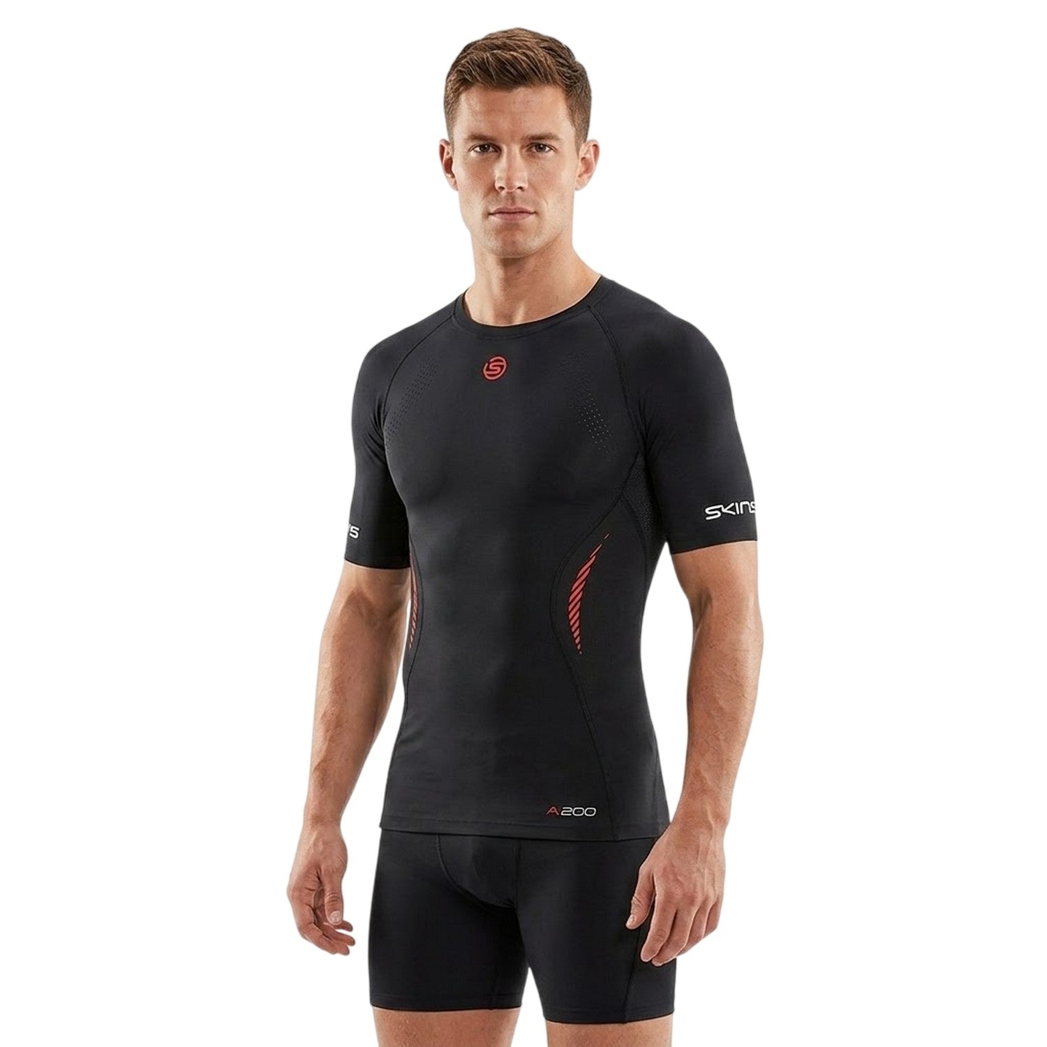Black - Side - Skins Mens A200 Compression Fitted Top