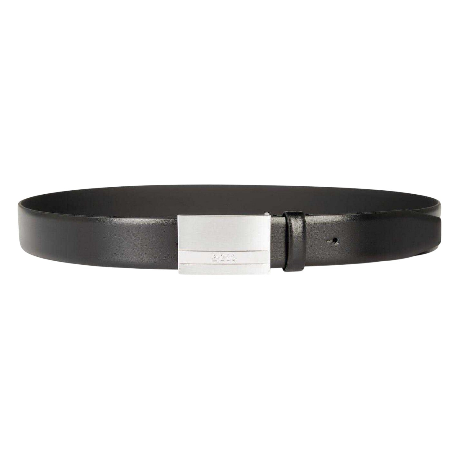 Black - Back - Boss Mens Engraved Leather Belt