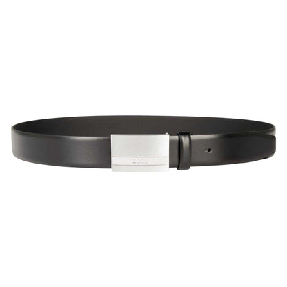 Black - Back - Boss Mens Engraved Leather Belt