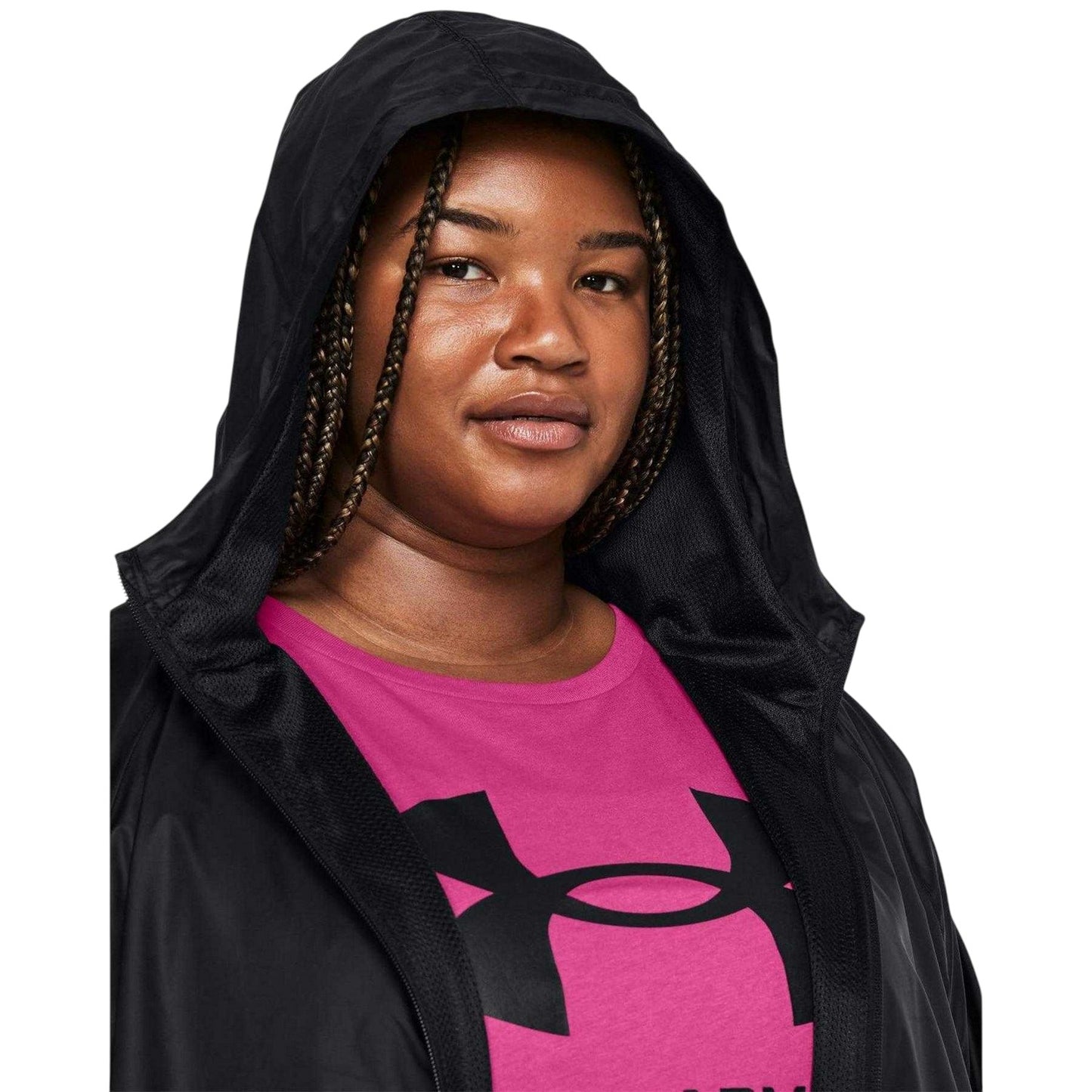 Black - Side - Under Armour Womens-Ladies Loose Fit Windbreaker