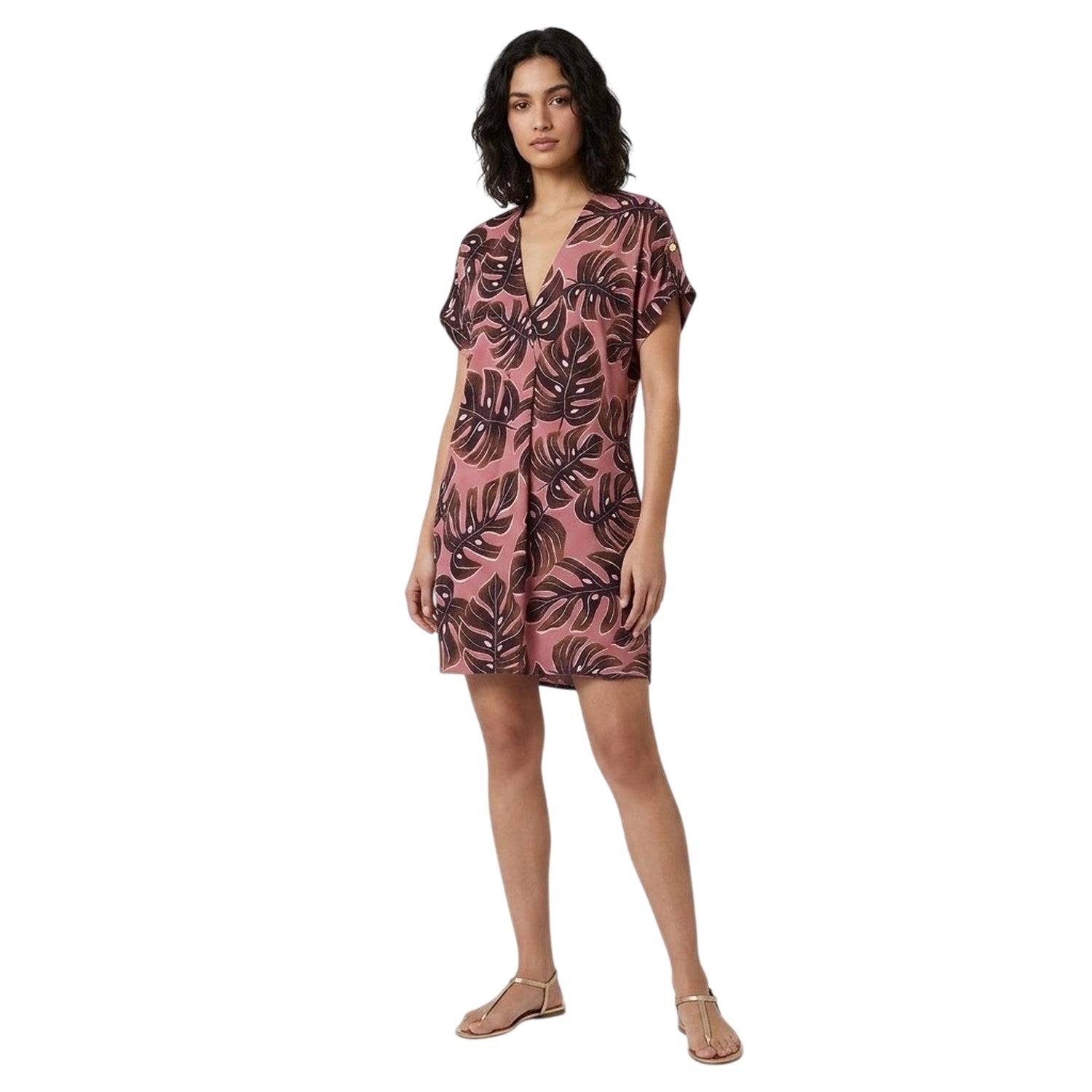 Sunkissed-Palm Leaf - Side - Biba Womens-Ladies All-Over Print Tunic Dress