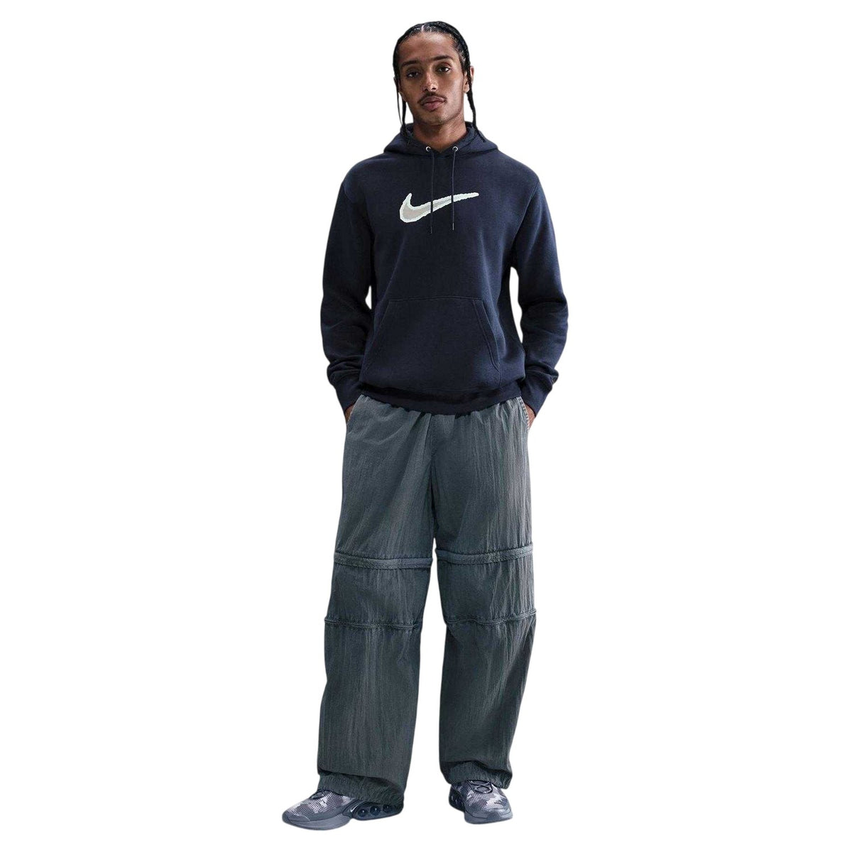 Obsidian Blue - Front - Nike Mens Club Swoosh Fleece Hoodie