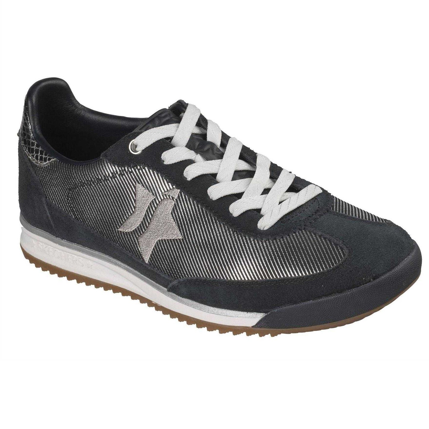 Black-Silver - Lifestyle - Skechers Womens-Ladies SKX 92 Suede Panel Trainers