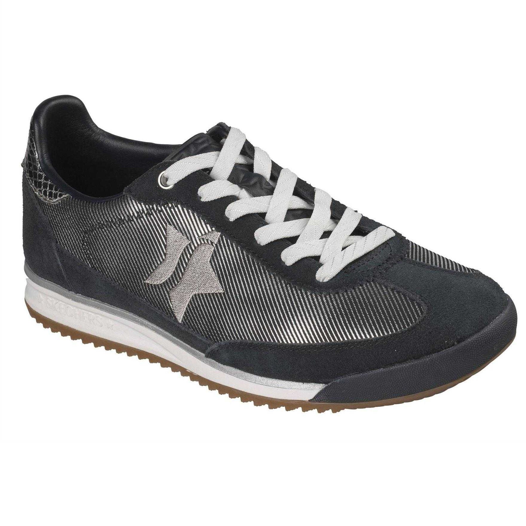 Black-Silver - Lifestyle - Skechers Womens-Ladies SKX 92 Suede Panel Trainers