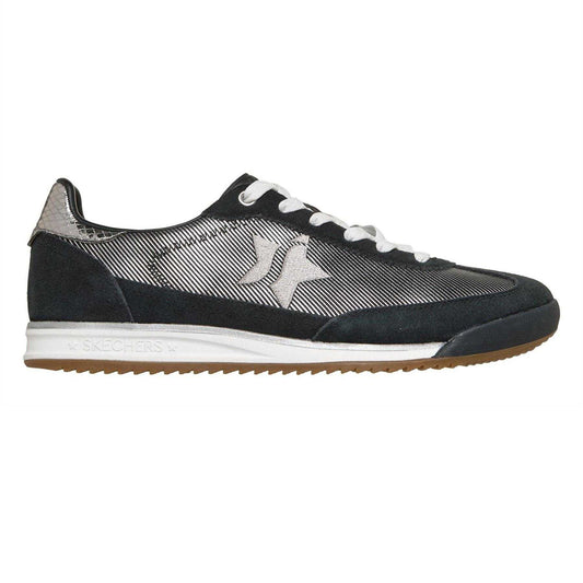 Black-Silver - Front - Skechers Womens-Ladies SKX 92 Suede Panel Trainers