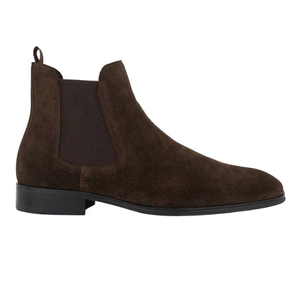 Dark Brown - Front - Dune London Mens Lo Mandatory Suede Chelsea Boots