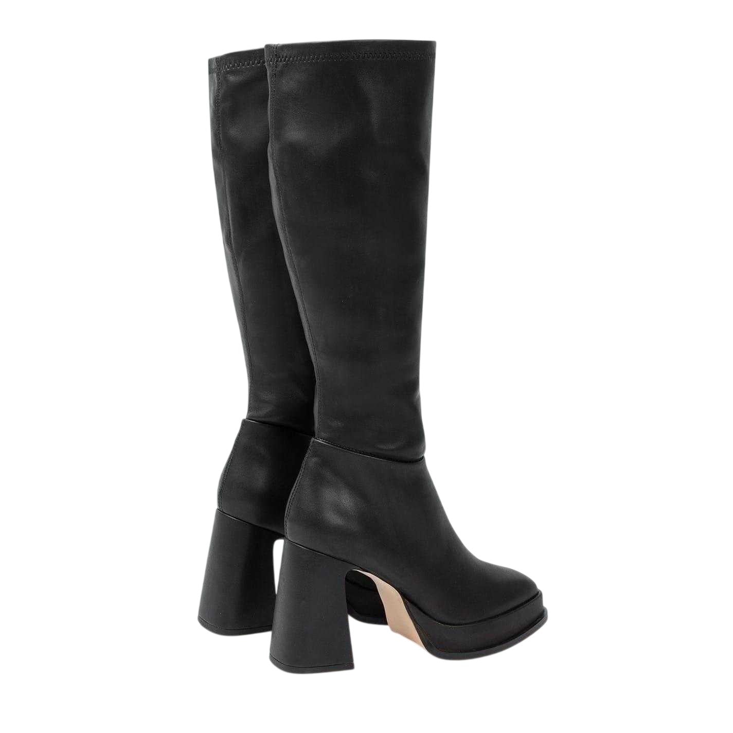 Black - Back - I Saw It First Womens-Ladies Retro Platform Knee-High Boots