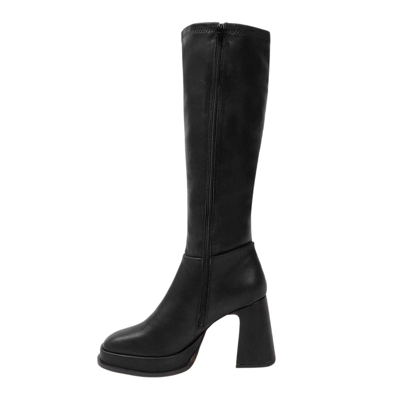 Black - Side - I Saw It First Womens-Ladies Retro Platform Knee-High Boots