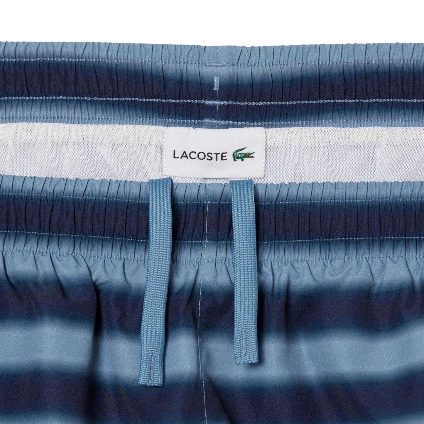 Blue - Back - Lacoste Mens Striped Swimming Trunks