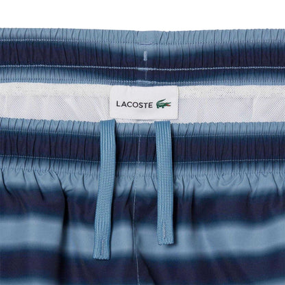 Blue - Back - Lacoste Mens Striped Swimming Trunks