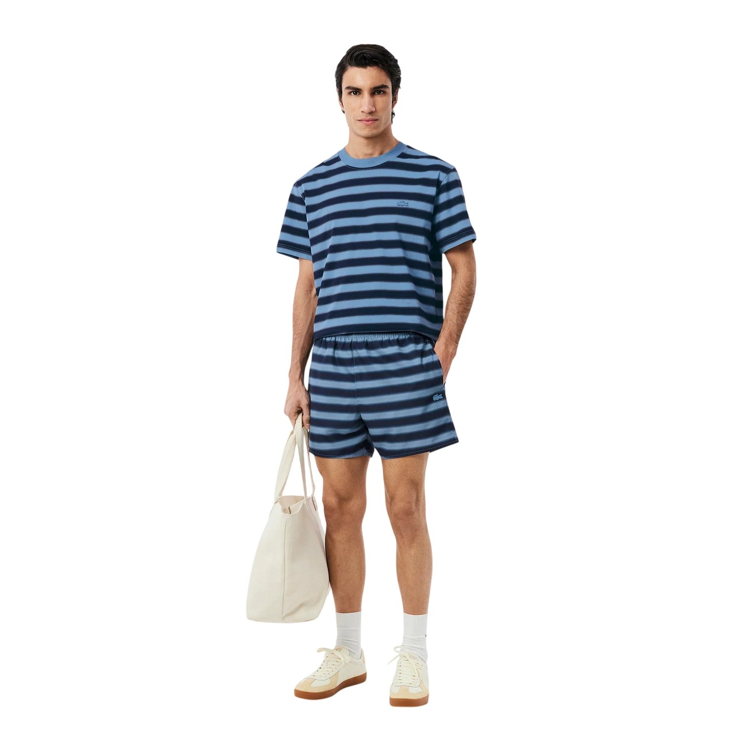 Blue - Lifestyle - Lacoste Mens Striped Swimming Trunks