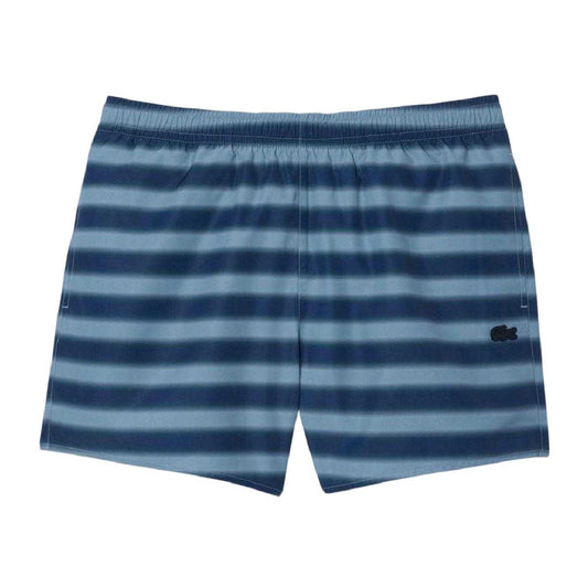 Blue - Front - Lacoste Mens Striped Swimming Trunks