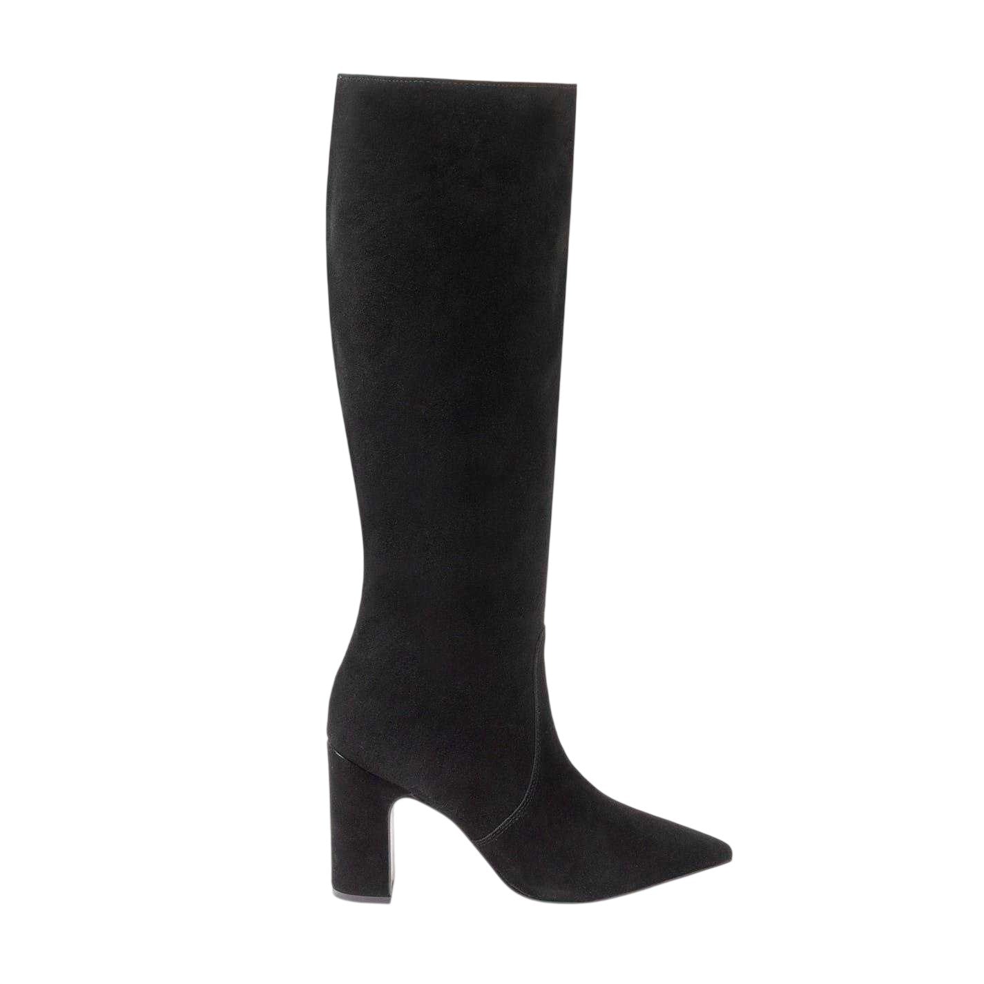 Black - Front - I Saw It First Womens-Ladies Suede Block Heel Knee-High Boots