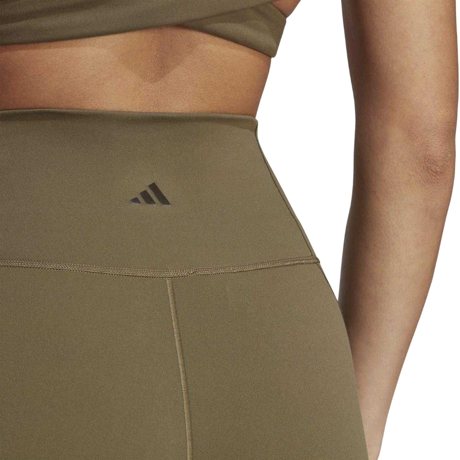 Olive Strata Marl - Side - Adidas Womens-Ladies Polyester Cut Out Yoga Leggings