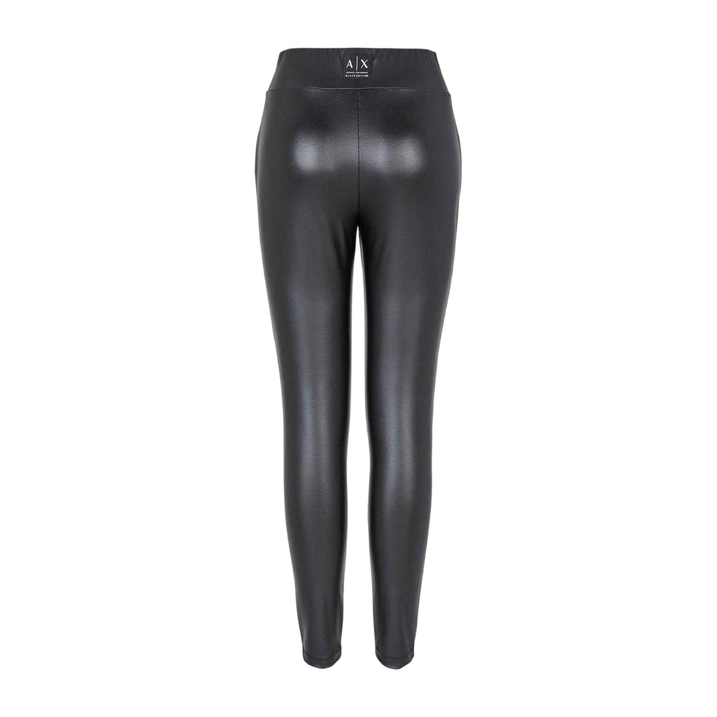 Black - Back - Armani Exchange Womens-Ladies Leather Plain High Waist Leggings