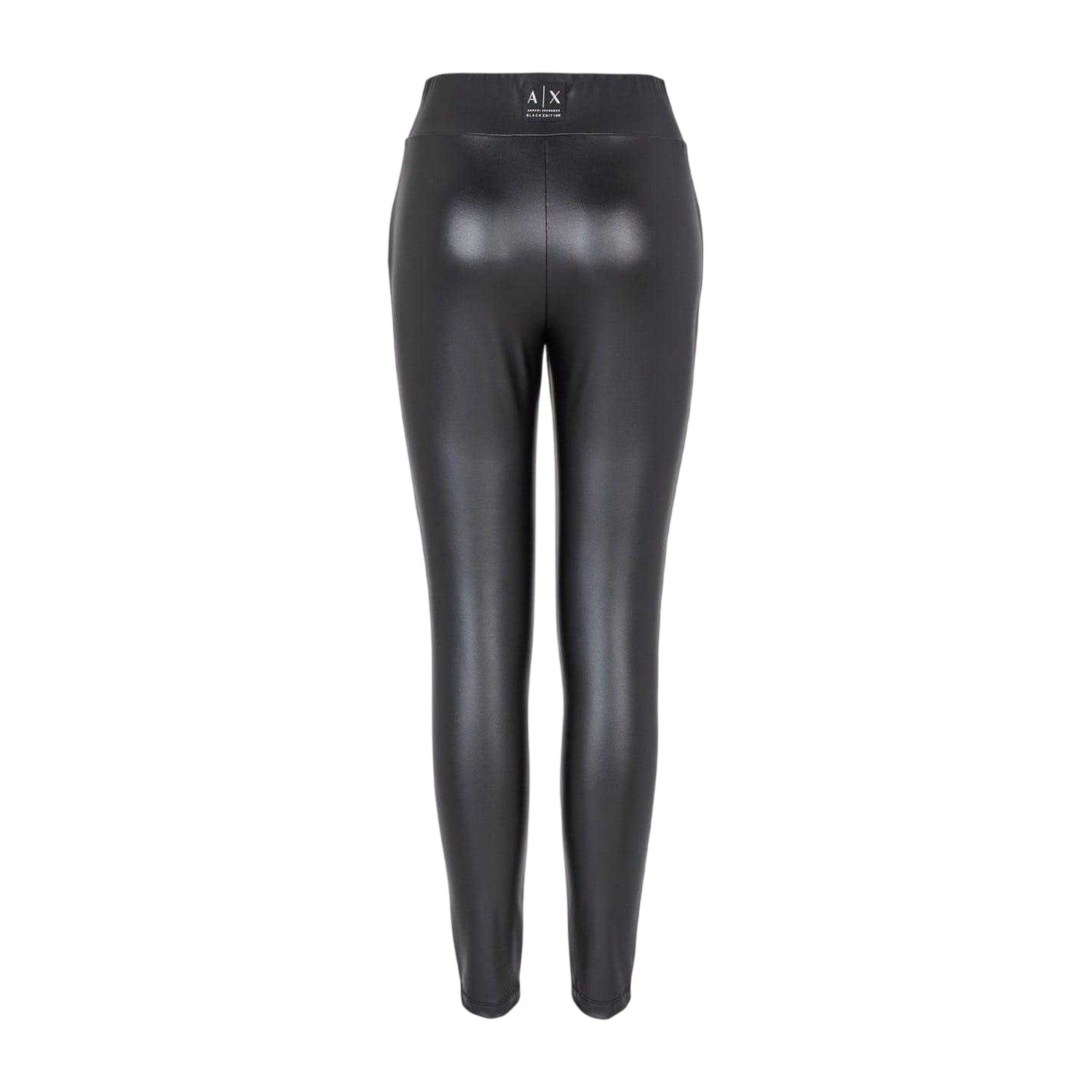 Black - Back - Armani Exchange Womens-Ladies Leather Plain High Waist Leggings