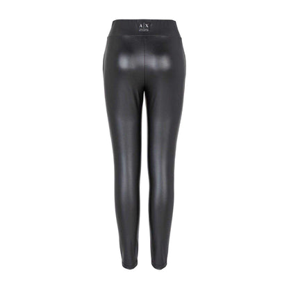 Black - Back - Armani Exchange Womens-Ladies Leather Plain High Waist Leggings