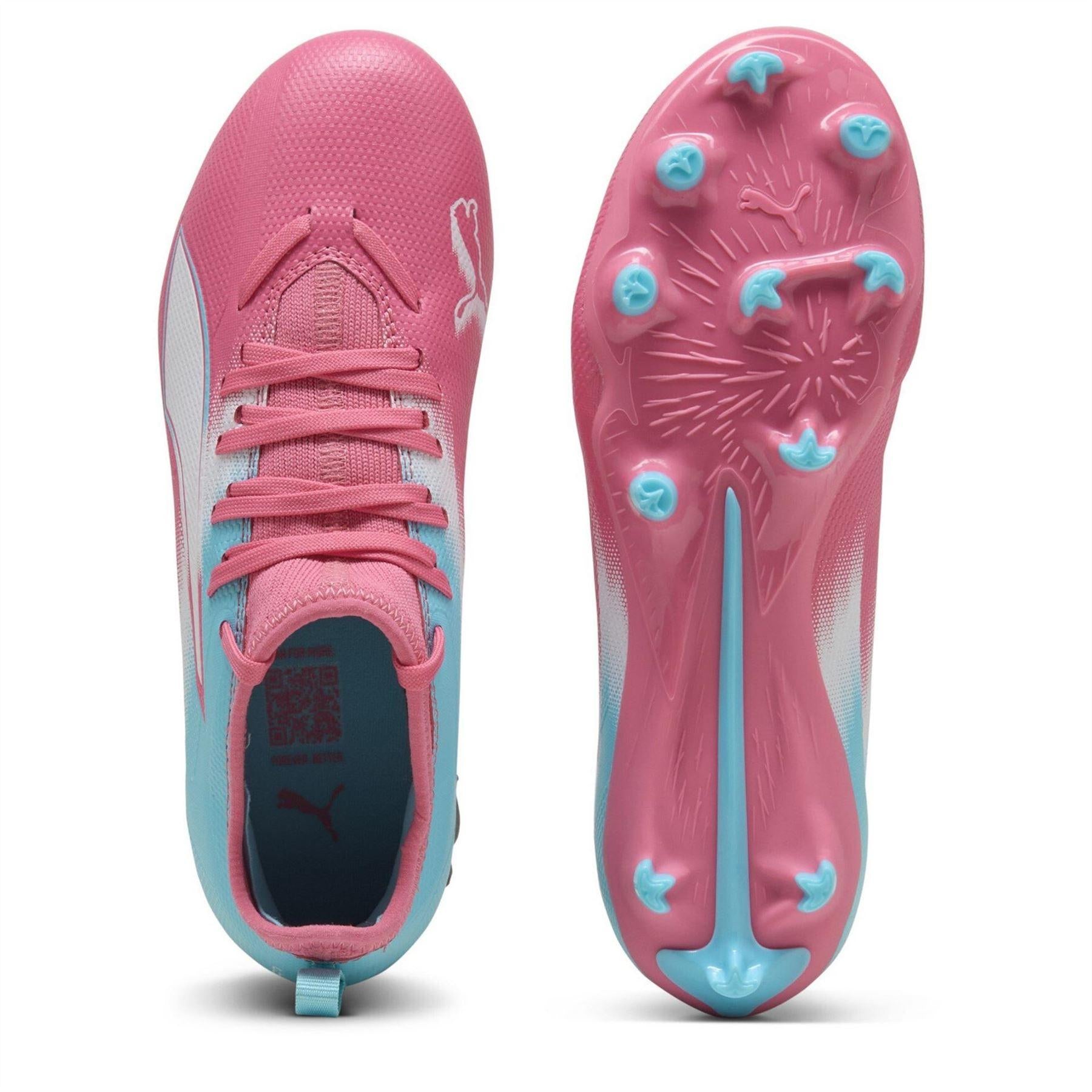 Pink-White - Side - Puma Childrens-Kids Ultra 5 Match Firm Ground Football Boots