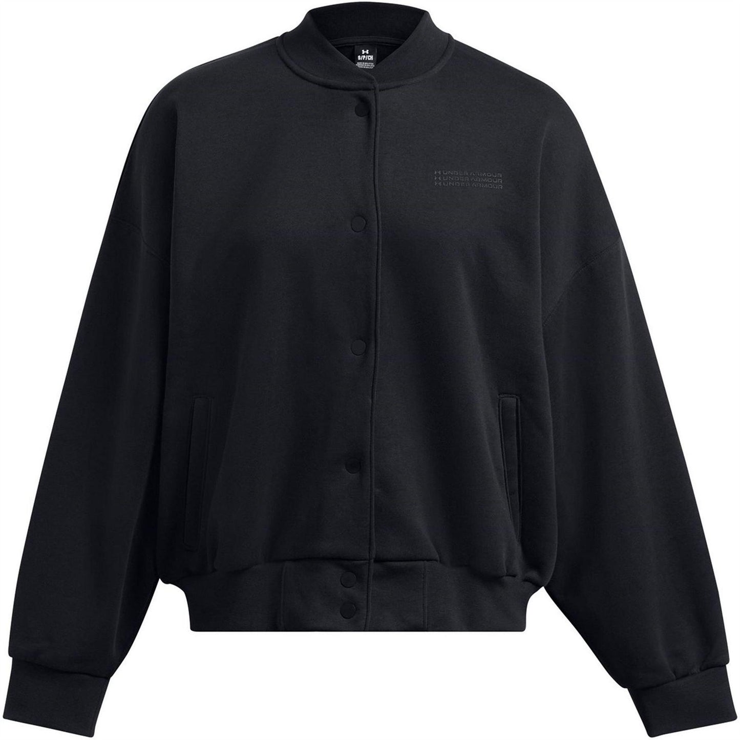 Black - Front - Under Armour Womens-Ladies Fleece Varsity Jacket