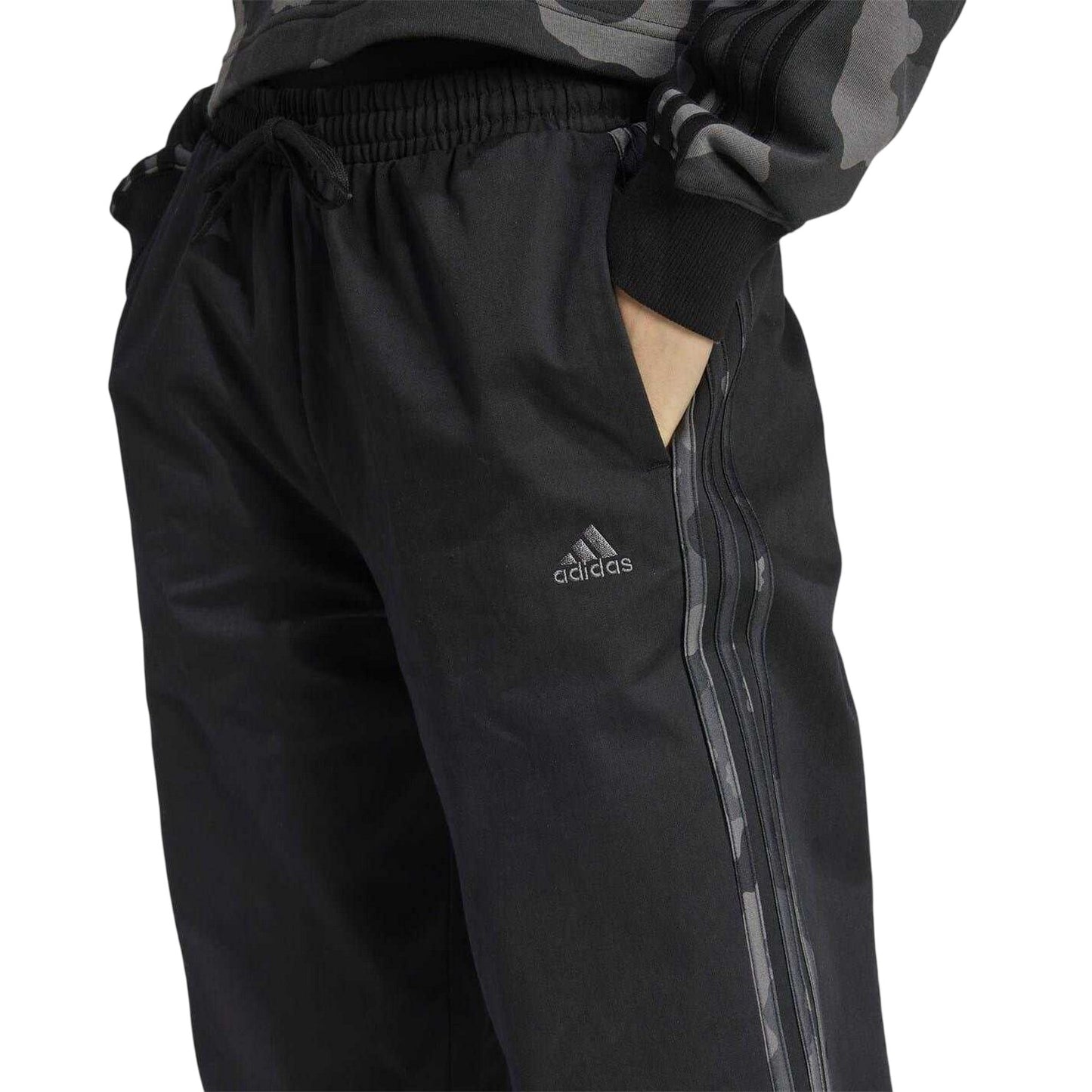Black - Side - Adidas Womens-Ladies Essentials Striped Camo Trousers